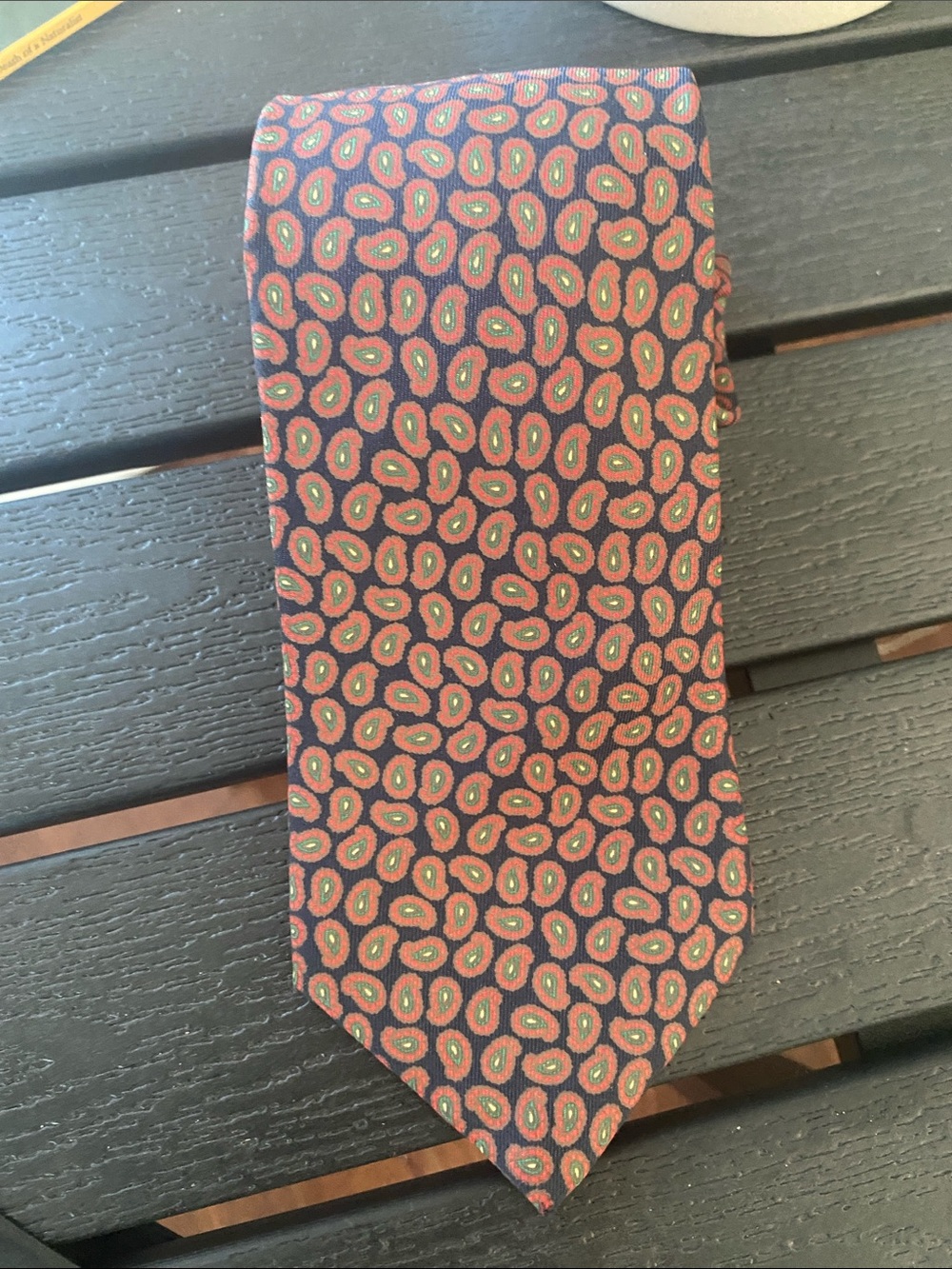 Lanvin Paris 100% Silk Mens Necktie France Navy Blue Red Green Paisley Office